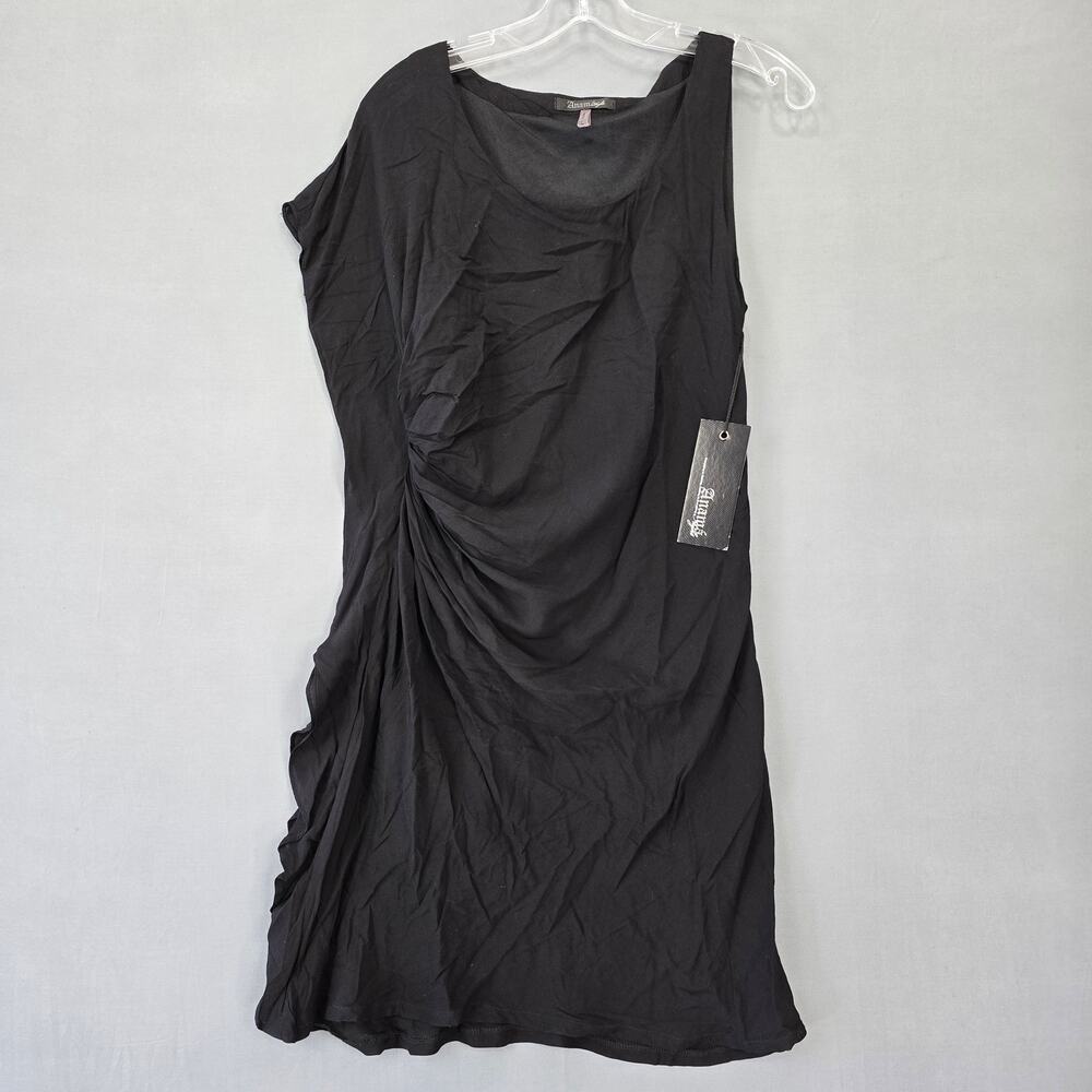 Anama Night Black Mini Dress NEW Bodycon Gathered One Sleeve Women's Size M Zip